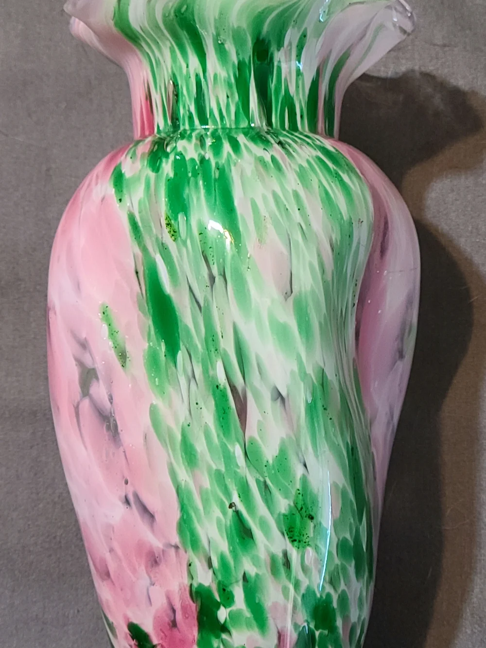 Fenton Pink and Green Art Glass Vase